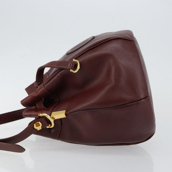 CARTIER Must Line Shoulder Bag Leather Bordeaux Gold Auth BA7014