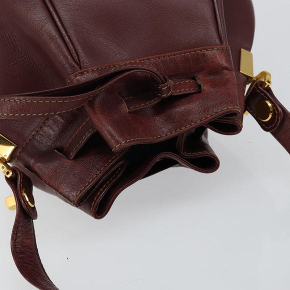 CARTIER Must Line Shoulder Bag Leather Bordeaux Gold Auth BA7014