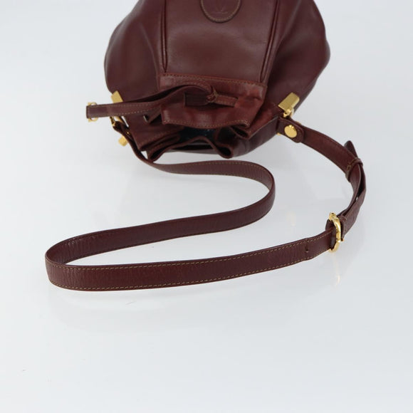 CARTIER Must Line Shoulder Bag Leather Bordeaux Gold Auth BA7014