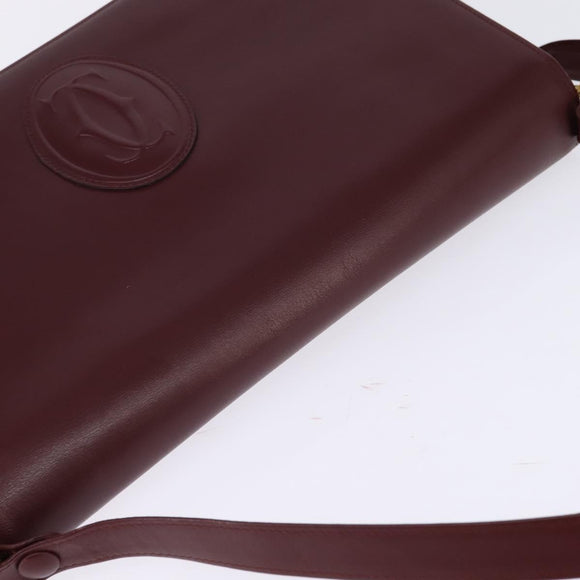 CARTIER Must Line Shoulder Bag Leather Bordeaux Gold Auth BA7015