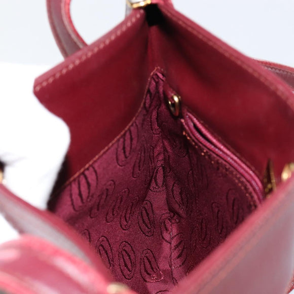CARTIER Must Line Shoulder Bag Leather Bordeaux Gold Auth BA7016