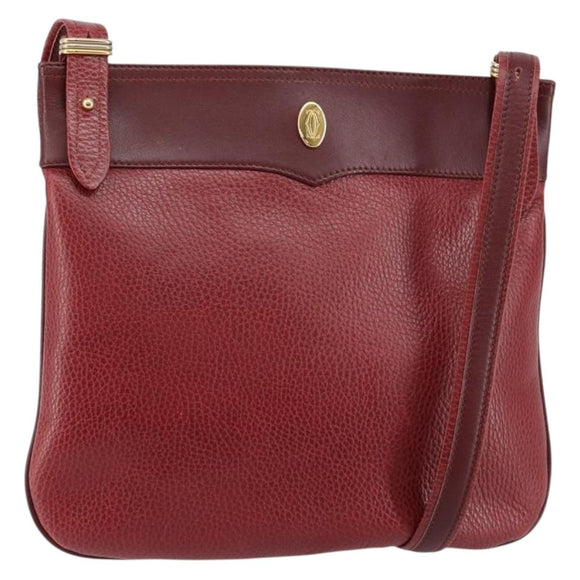 CARTIER Must Line Shoulder Bag Leather Bordeaux Gold Auth BA7016