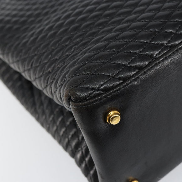 BALLY Hand Bag Leather Black Gold Auth BA7018