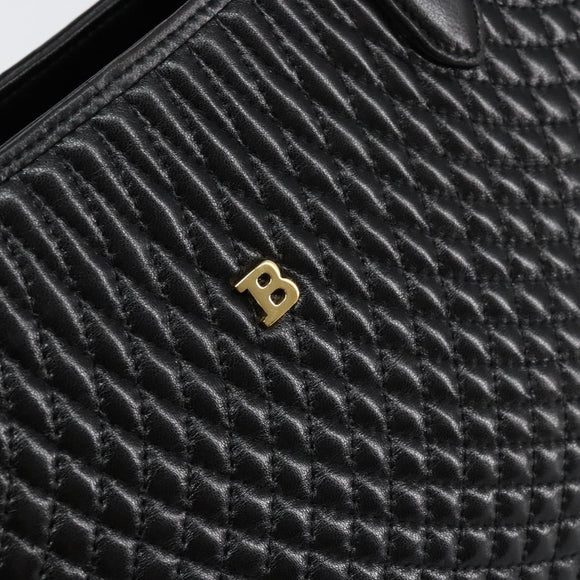 BALLY Hand Bag Leather Black Gold Auth BA7018