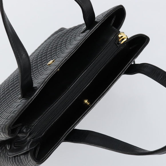 BALLY Hand Bag Leather Black Gold Auth BA7018