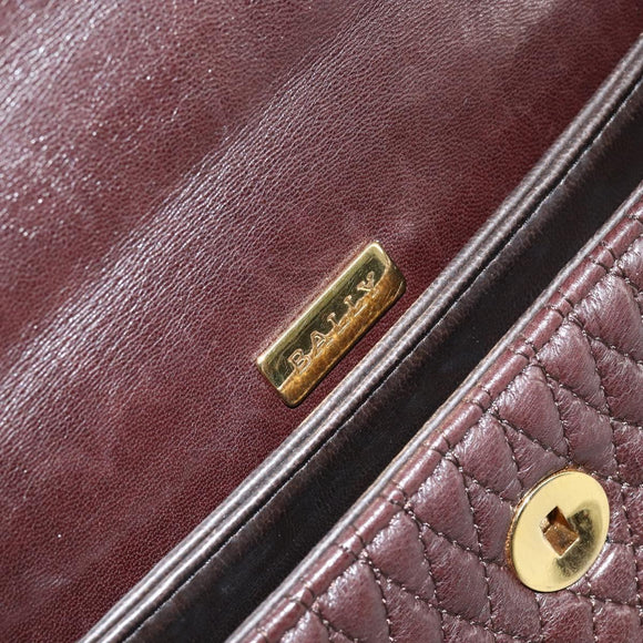 BALLY Hand Bag Leather Brown Gold Auth BA7019