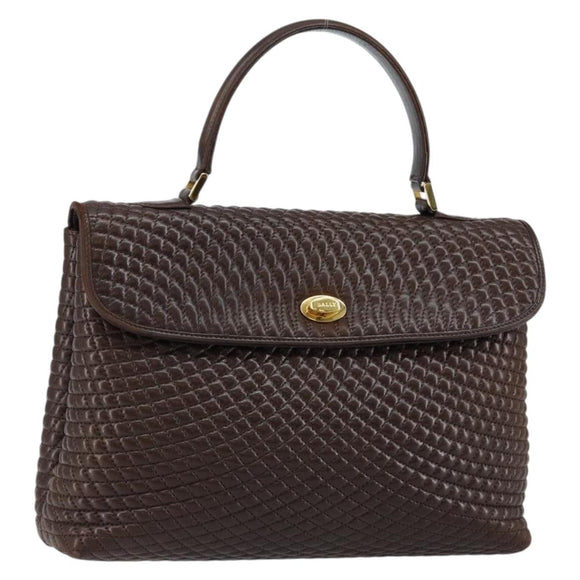 BALLY Hand Bag Leather Brown Gold Auth BA7019