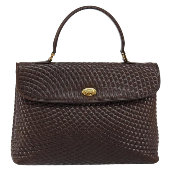 BALLY Hand Bag Leather Brown Gold Auth BA7019