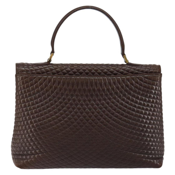 BALLY Hand Bag Leather Brown Gold Auth BA7019