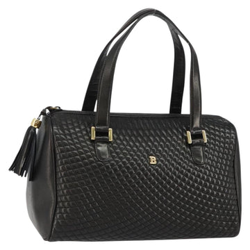 BALLY Hand Bag Leather Black Gold Auth BA7020