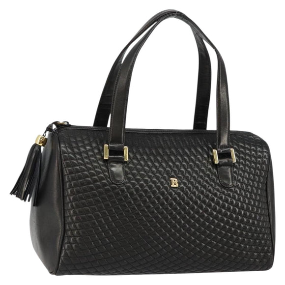 BALLY Hand Bag Leather Black Gold Auth BA7020