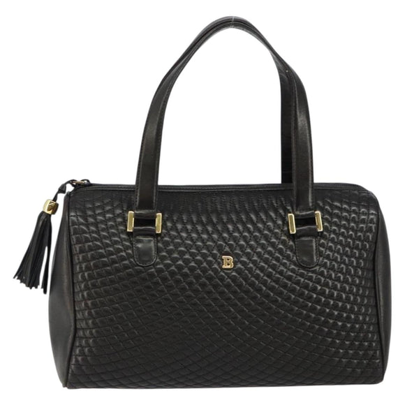 BALLY Hand Bag Leather Black Gold Auth BA7020
