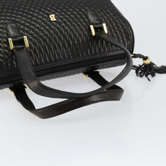 BALLY Hand Bag Leather Black Gold Auth BA7020