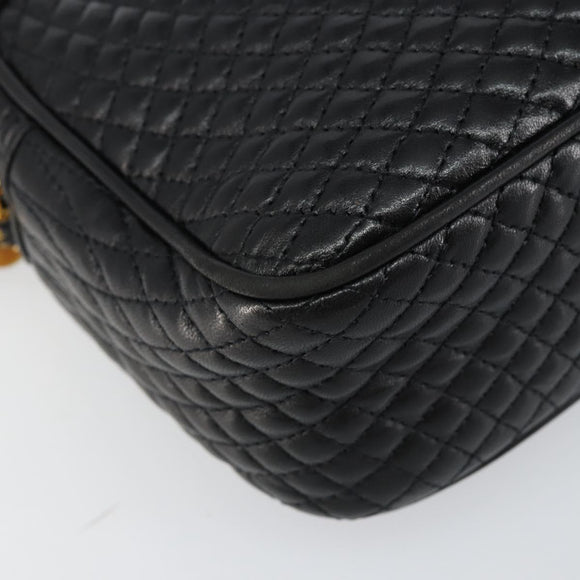 BALLY Chain Shoulder Bag Leather Black Gold Auth BA7021