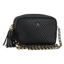 BALLY Chain Shoulder Bag Leather Black Gold Auth BA7021-1