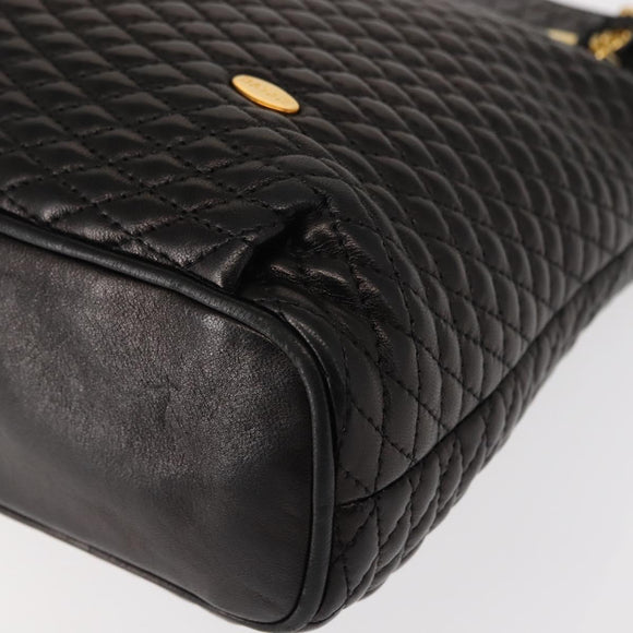 BALLY Chain Tote Bag Leather Black Gold Auth BA7022