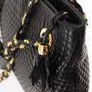 BALLY Chain Tote Bag Leather Black Gold Auth BA7022-10