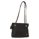 BALLY Chain Tote Bag Leather Black Gold Auth BA7022-1