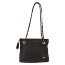 BALLY Chain Tote Bag Leather Black Gold Auth BA7022-13