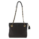 BALLY Chain Tote Bag Leather Black Gold Auth BA7022-2