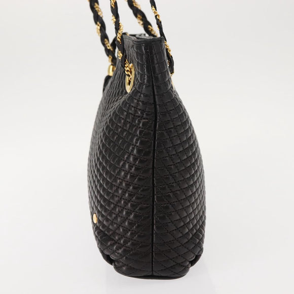 BALLY Chain Tote Bag Leather Black Gold Auth BA7022