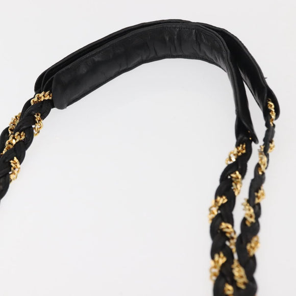 BALLY Chain Tote Bag Leather Black Gold Auth BA7022