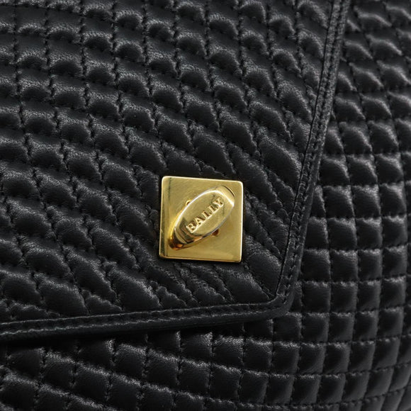 BALLY Hand Bag Leather Black Gold Auth BA7023