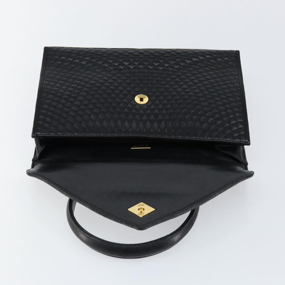 BALLY Hand Bag Leather Black Gold Auth BA7023
