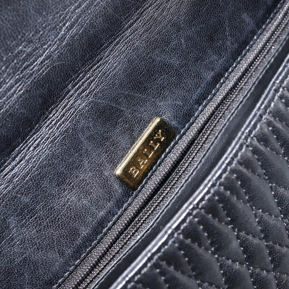 BALLY Hand Bag Leather Black Gold Auth BA7023