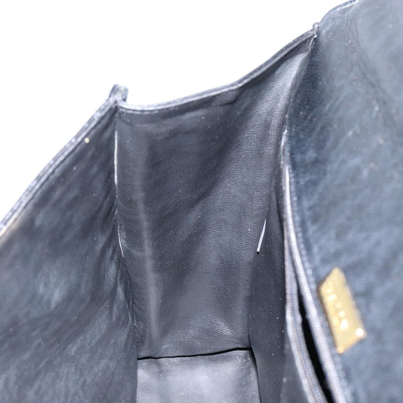 BALLY Hand Bag Leather Black Gold Auth BA7023