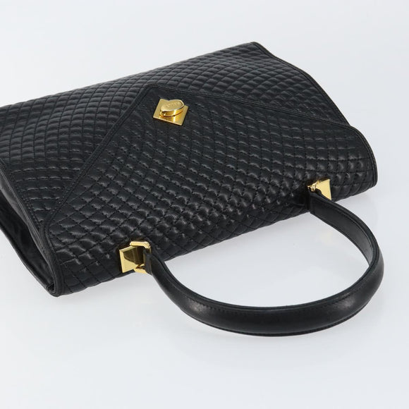 BALLY Hand Bag Leather Black Gold Auth BA7023