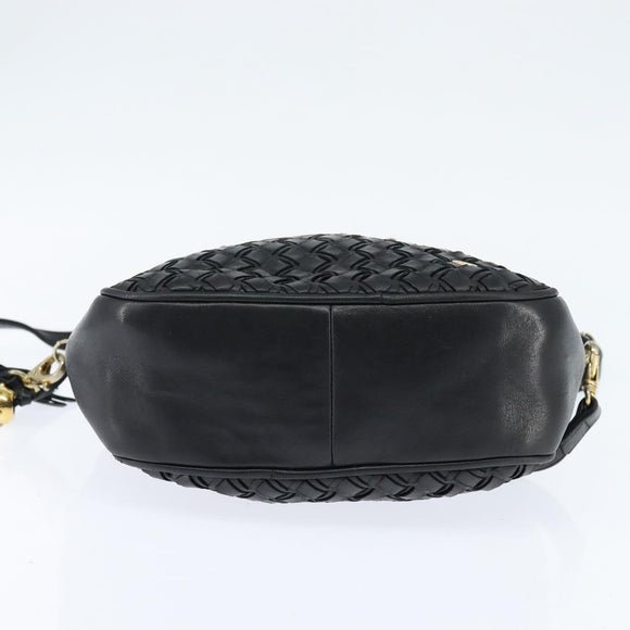 BALLY Hand Bag Leather 2way Black Gold Auth BA7024