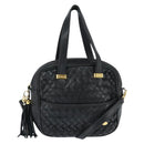 BALLY Hand Bag Leather 2way Black Gold Auth BA7024-1