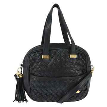 BALLY Hand Bag Leather 2way Black Gold Auth BA7024