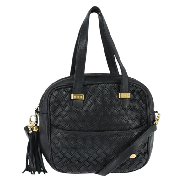 BALLY Hand Bag Leather 2way Black Gold Auth BA7024