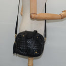 BALLY Hand Bag Leather 2way Black Gold Auth BA7024-22