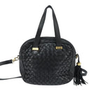 BALLY Hand Bag Leather 2way Black Gold Auth BA7024-2