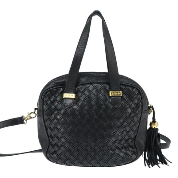 BALLY Hand Bag Leather 2way Black Gold Auth BA7024