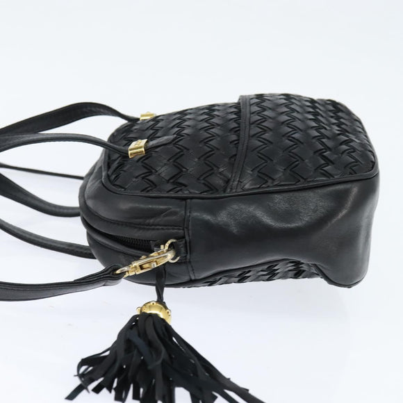 BALLY Hand Bag Leather 2way Black Gold Auth BA7024