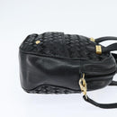 BALLY Hand Bag Leather 2way Black Gold Auth BA7024-4