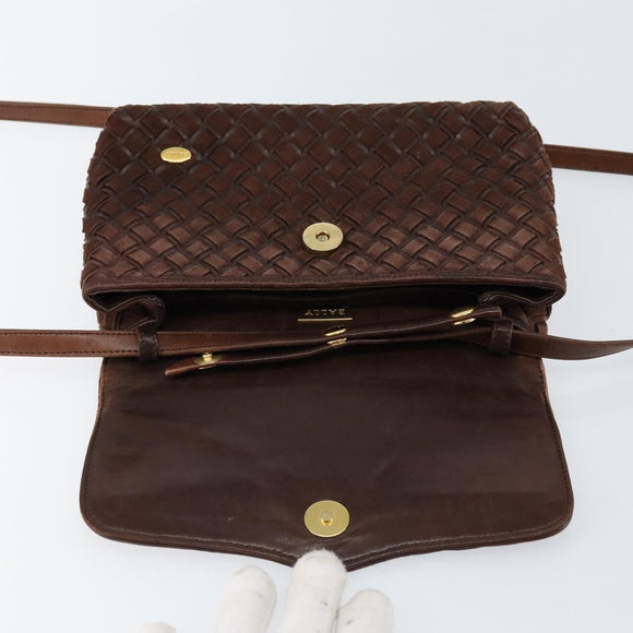 BALLY Shoulder Bag Leather Brown Gold Auth BA7025