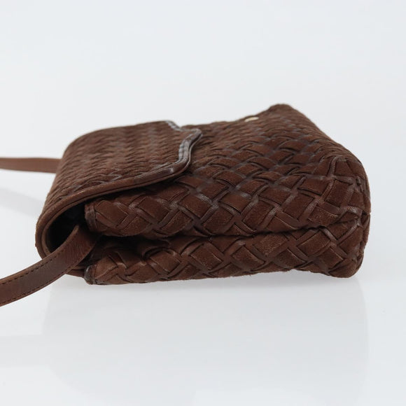 BALLY Shoulder Bag Leather Brown Gold Auth BA7025