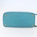 PRADA Hand Bag Leather 2way Turquoise Blue Gold Auth BA7027-5