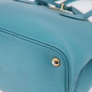 PRADA Hand Bag Leather 2way Turquoise Blue Gold Auth BA7027-9