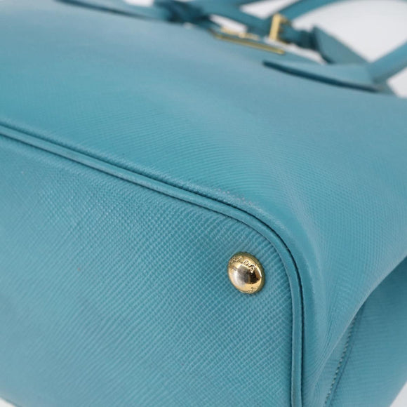 PRADA Hand Bag Leather 2way Turquoise Blue Gold Auth BA7027