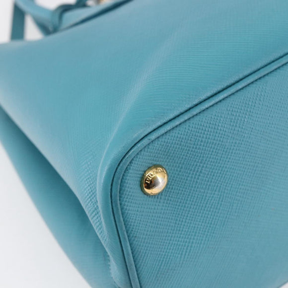 PRADA Hand Bag Leather 2way Turquoise Blue Gold Auth BA7027