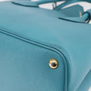 PRADA Hand Bag Leather 2way Turquoise Blue Gold Auth BA7027-17