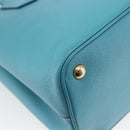 PRADA Hand Bag Leather 2way Turquoise Blue Gold Auth BA7027-18
