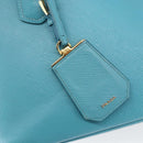 PRADA Hand Bag Leather 2way Turquoise Blue Gold Auth BA7027-19