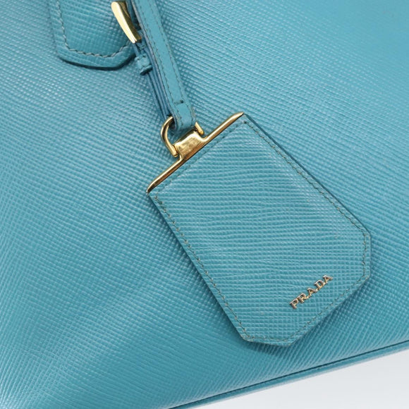 PRADA Hand Bag Leather 2way Turquoise Blue Gold Auth BA7027